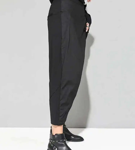 High Elastic Waist Black Asymmetric Casual Pants New Loose Fit Trousers Women Fashion Tide Spring Autumn 2025 1DF4648