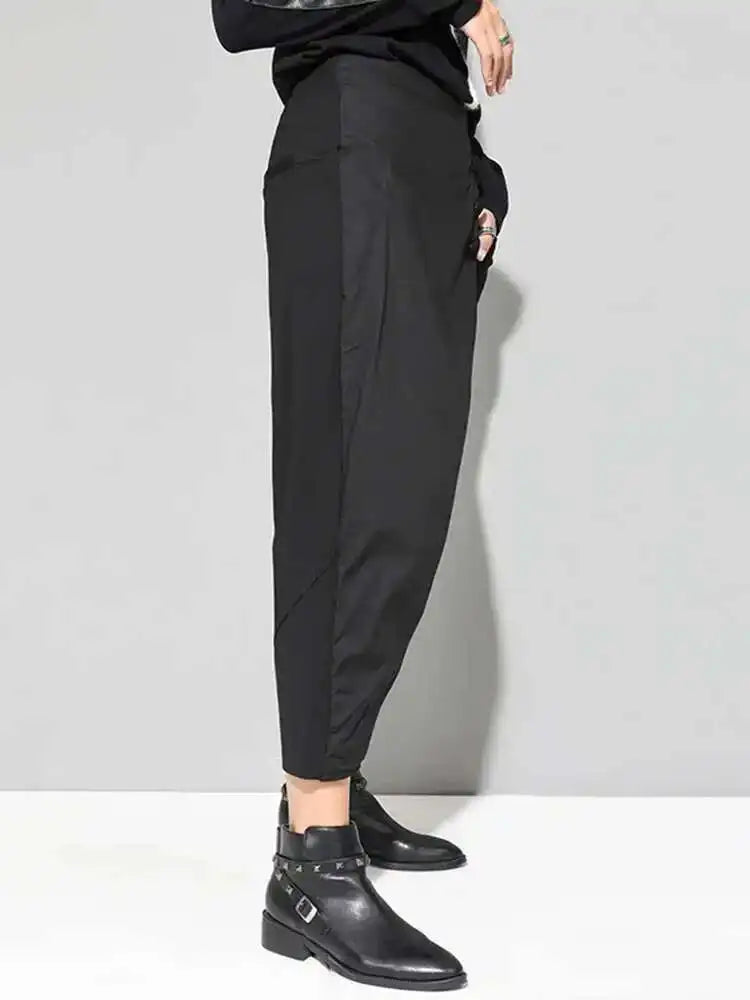 High Elastic Waist Black Asymmetric Casual Pants New Loose Fit Trousers Women Fashion Tide Spring Autumn 2025 1DF4648