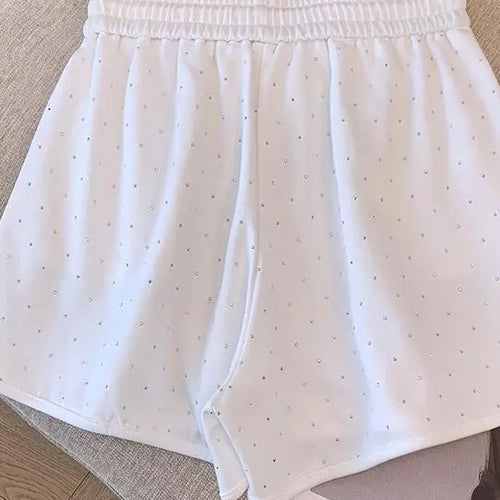 Load image into Gallery viewer, New Black White Diamond Shorts For Women Spring Summer Fashion Elastic Waist Drawstring Lace-up A-line Wide Leg Short Pant
