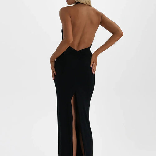 Load image into Gallery viewer, Sexy Swinging Collar High Slit Women Maxi Dress Backless Slim Fit Dress Party Dance Nightclub Female Clothing 2023 New
