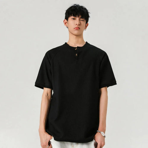Load image into Gallery viewer, Male T-shirts New Korean Style O-neck Solid Color Buttons Short Sleeved Tops Men's Pullover Tees Summer Simple 2025 9W1249
