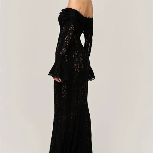 Load image into Gallery viewer, Lace Off-shoulder Sexy Maxi Dress Women Strapless Backless Long Sleeve Bodycon Evening Club Party Long Dress Elegant
