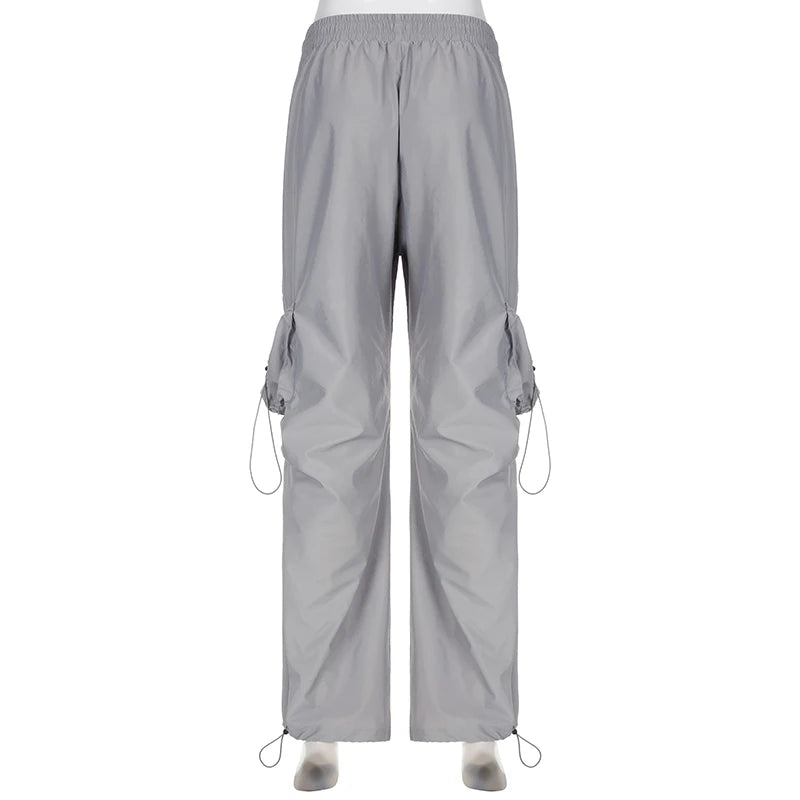 Harajuku Solid Drawstring Cargo Pants Female Streetwear Tech Pockets Draped Baggy Trousers Hip Hop Sweatpants Outfits