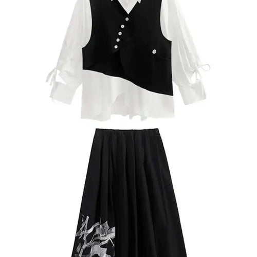 Load image into Gallery viewer, Big Size Vest Shirt Wide Leg Pants Three Piece Suit New Lapel Long Sleeve Women Fashion Tide Spring Autumn 2025 1DH5373
