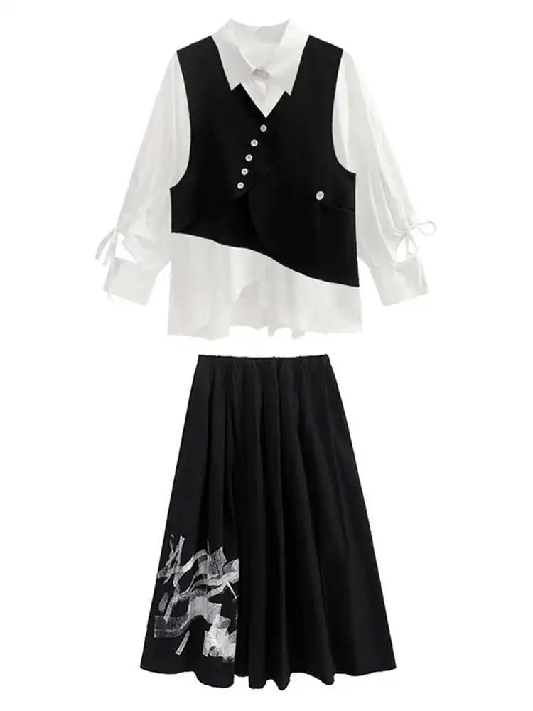 Big Size Vest Shirt Wide Leg Pants Three Piece Suit New Lapel Long Sleeve Women Fashion Tide Spring Autumn 2025 1DH5373