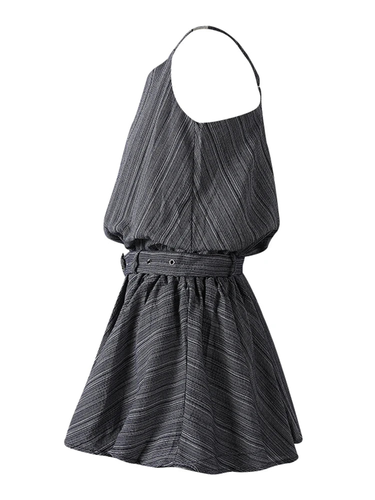 Women White Belted Elegant Spaghetti Strap Mini Dress New Round Neck Sleeveless Fashion Tide Spring Summer 2025 CPG3145