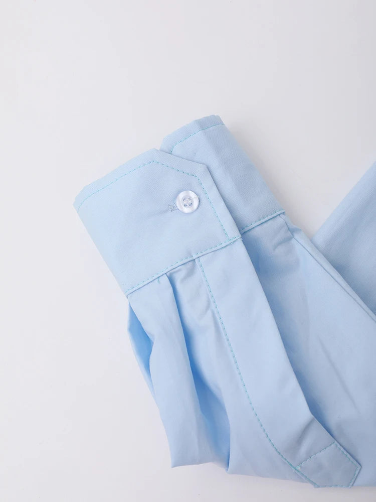 Women Blue Irregular Bandage Big Size Blouse New Skew Collar Long Sleeve Shirt Fashion Tide Spring Autumn 2025 CPDB112