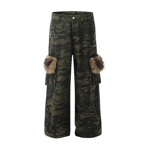 Load image into Gallery viewer, American High Street Male Cargo Pants Fur Design Loose Straight Wide Leg Multi Pockets Chic Male Casual Trousers 9W1957
