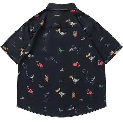 Load image into Gallery viewer, Men Hawaiian Shirts Cartoon Birds Graphic Printed Button Up Short Sleeve Beach Blouse Summer Harajuku Casual Baggy Shirt Tops
