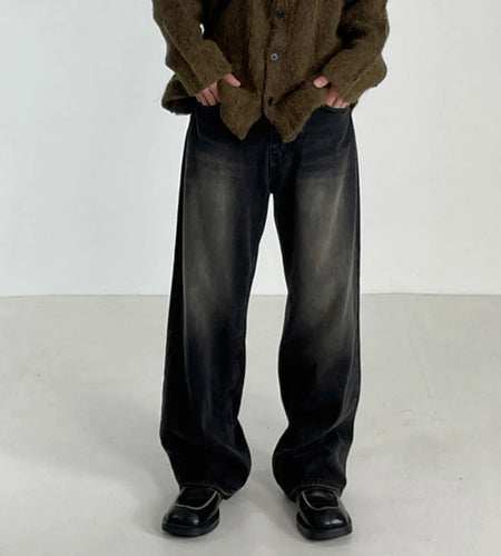 Vintage Men's Jeans Wash Drop Thickened Trousers Autumn Winter Korean Loose Wide Leg Straight Leg Denim Pants 9C3205