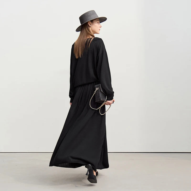 Minimalist Long Skirt 2026 Spring New Solid Color Loose Skirts For Women Elastic Waist A-Line Knit Woman Clothes 12651010