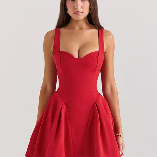 Load image into Gallery viewer, Spaghetti Strap Backless Sexy Mini Dress For Women Robe Solid Sleeveless High Waist A-line Pleated Club Party Dress
