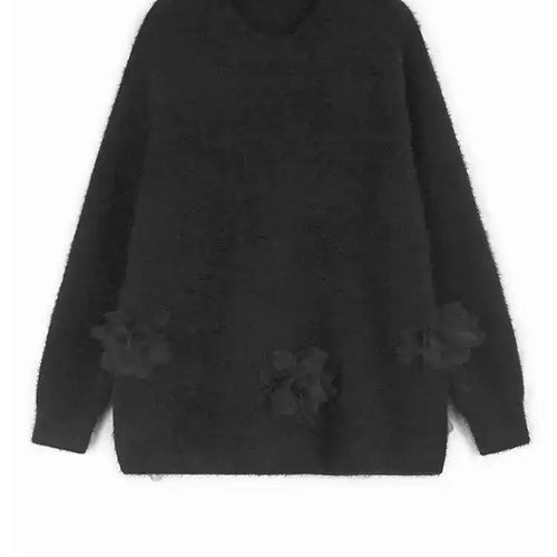 Load image into Gallery viewer, Black Big Size Flower Sweater Skirt Two Pieces Suit New Round Neck Long Sleeve Women Fashion Spring Autumn 2025 1DH9379
