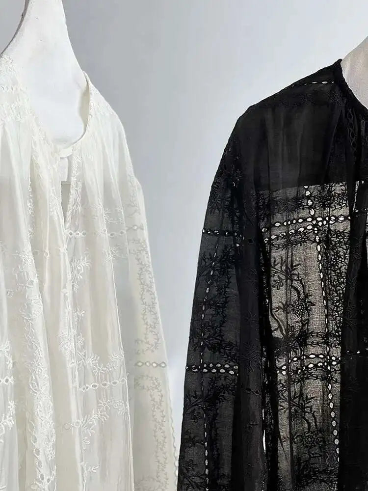 Lace Big Size Shirt Half-body Skirt Two Pieces Suit New Round Neck Long Sleeve Women Fashion Spring Autumn 2025 1DJ0062