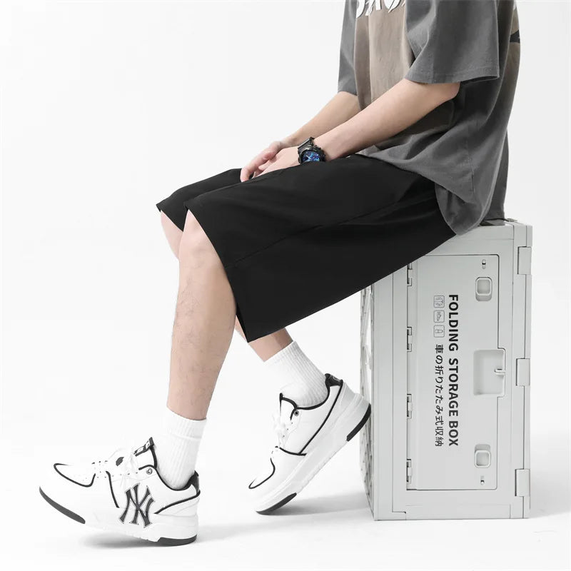 Fashion Men's Suit Shorts Loose Ice Silk Solid Color Summer Casual Kroean New Trendy Male Five Quarter Pants 2025 9W1349