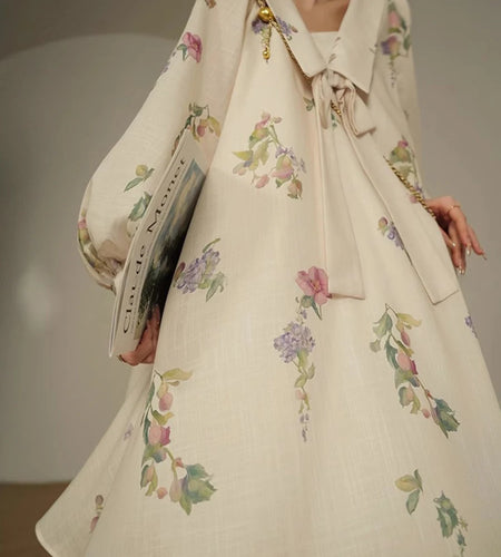 Hit Color Loose Spliced Lace Up Dresses For Women Lapel Long Sleeve High Waist Temperament Long Dress Female New