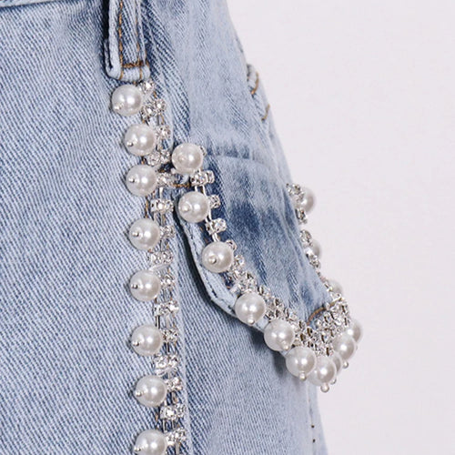 Load image into Gallery viewer, Korean Patchwork Pearl Short Pants For Women High Waist Solid Minimalist Denim Shorts Female Fashion Clothes Summer
