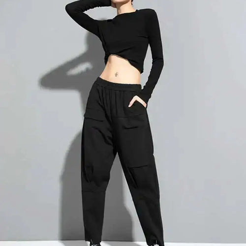 Load image into Gallery viewer, High Elastic Waist Black Pocket Long Harem Pants New Loose Fit Trousers Women Fashion Tide Spring Autumn 2025 1DF1657
