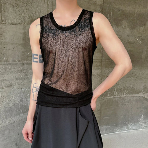 Load image into Gallery viewer, Male Tank Top Slim Fit Round Neck Stylish See-through Sexy Summer High Street Trendy Sleeveless Men&#39;s Vest C5787
