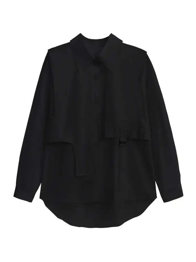 Women White Big Size ribbon Casual Blouse New Lapel Long Sleeve Loose Fit Shirt Fashion Tide Spring Autumn 2025 1DH3500