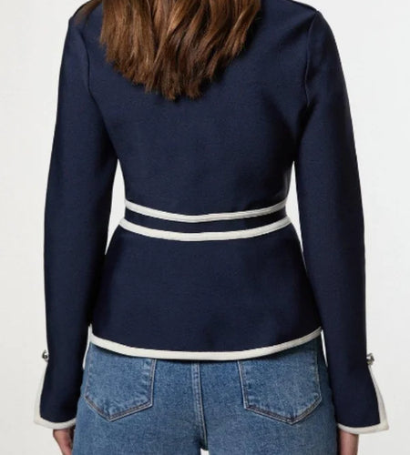 Modigirl Casual Jackets for Women 2025 Fall Vintage Round-neck Buttoned Zipper Striped Piping Winter Coats for Woman Work Tops