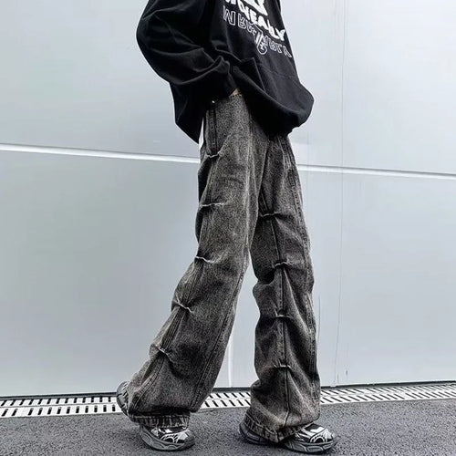 Load image into Gallery viewer, High Street Men&#39;s Denim Pants Pleated Design Solid Color Trousers Straight Wide Leg Loose Male Bottom Streetwear 9C9271
