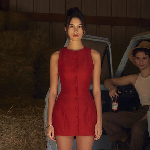 Load image into Gallery viewer, Fashion Sleeveless Sexy Mini Dress For Women New O Neck Single-btrasted Bodycon Club Party Tank Dress Femme Clothes
