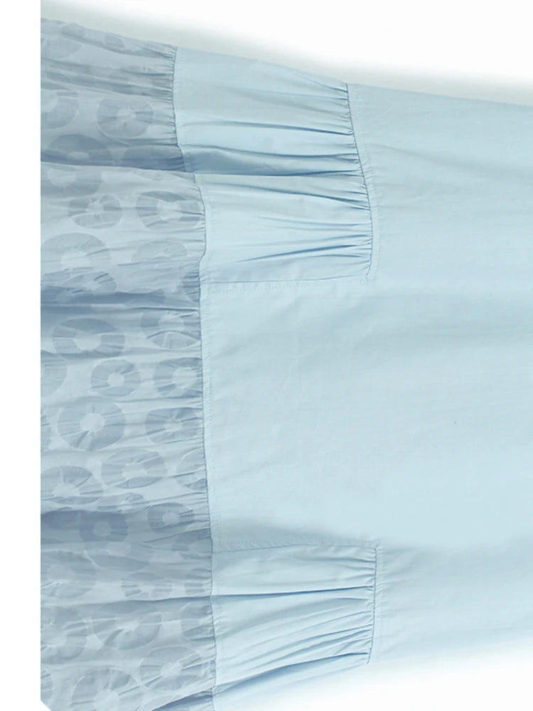 Women Blue Circle Printed Spliced Big Size Midi Shirt Dress New Lapel Short Sleeve Fashion Tide Spring Summer 2025 1DJ1356