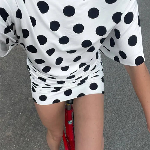 Load image into Gallery viewer, Temperament Slanted Shoulder Polka Dot Hollow Patchwork Dress Women Sexy Backless Tight Spring/summer Party Beachwear
