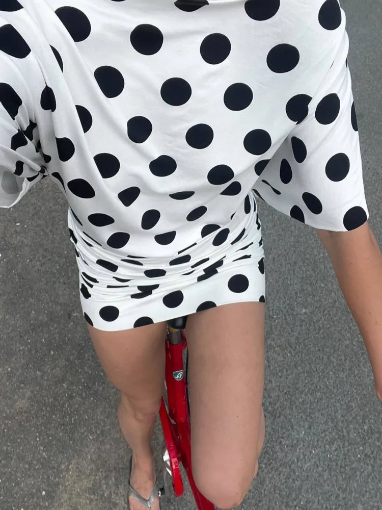 Temperament Slanted Shoulder Polka Dot Hollow Patchwork Dress Women Sexy Backless Tight Spring/summer Party Beachwear