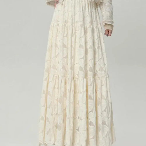 Load image into Gallery viewer, French Women Solid Velvet Lace Elegant Vacation Pleated Long Skirt 2024 Autumn Winter New High Waist Party Skirt Fashion Popular
