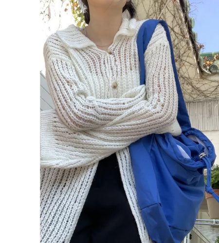 Y2k Aesthetic 2025 Spring Cardigan Femme Vintage Grunge Knitted  Harajuku Turn Down Collar Elegant Loose Women Sweaters