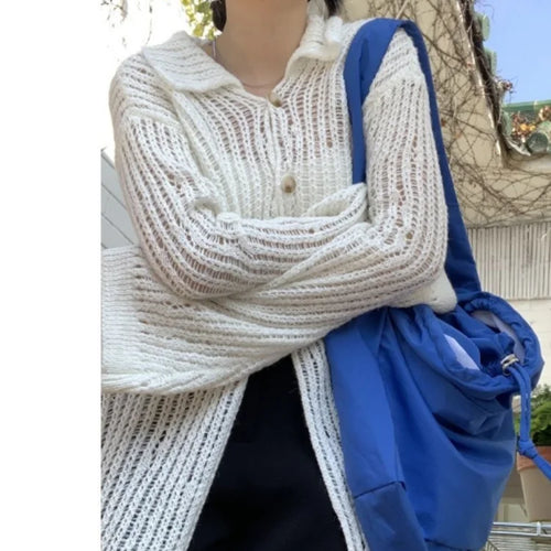 Load image into Gallery viewer, Y2k Aesthetic 2025 Spring Cardigan Femme Vintage Grunge Knitted  Harajuku Turn Down Collar Elegant Loose Women Sweaters
