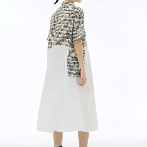 Load image into Gallery viewer, Women Black Printed Color-block Big Size Shirt Dress New Laple Short Sleeve Fashion Tide Spring Summer 2025 1DH6081
