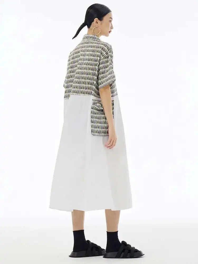 Women Black Printed Color-block Big Size Shirt Dress New Laple Short Sleeve Fashion Tide Spring Summer 2025 1DH6081