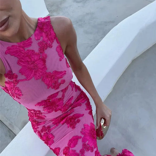 Load image into Gallery viewer, Elegant Floral Print Sexy Maxi Dress For Women Embroidered Applique Tank Dress Femme Bodycon Club Party Long Dress
