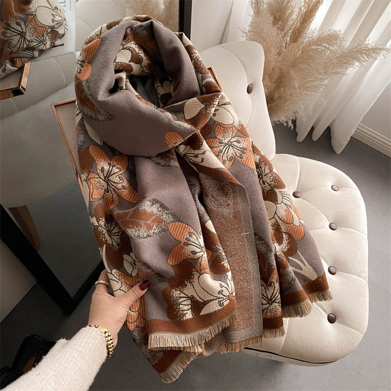 Warm Winter Scarf Cashmere Women Pashmina Design Print Shawls Wrap Female Thick Blanket Soft Bufanda Stoles Fashion