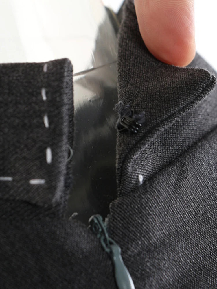 Women Gray Topstitched Mesh Elegant Shaped Long Dress New V-Neck Sleeveless Fashion Tide Spring Autumn 2025 1DJ0343