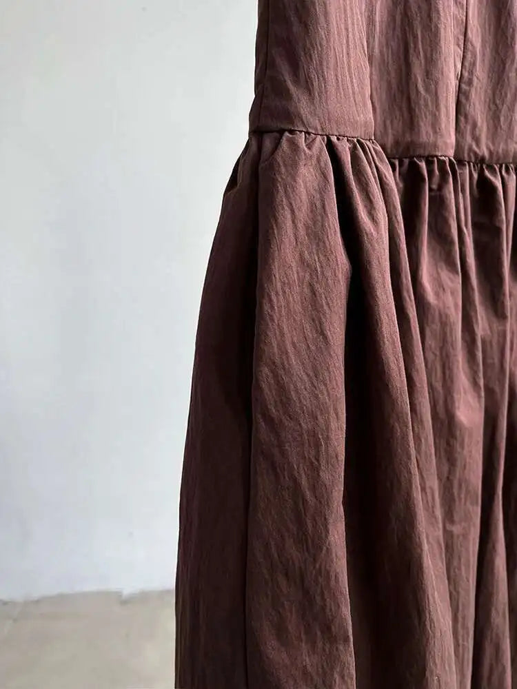 Women Coffee Color-block Elegant Long Vest Dress New Round Neck Sleeveless Fashion Tide Spring Summer 2025 1DJ0743