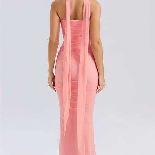 Load image into Gallery viewer, Sexy Two Piece Sets Women Neckerchief Strapless Crop Tops And Maxi Skirt Sets Sexy Club Party Skirt Two Piece Sets
