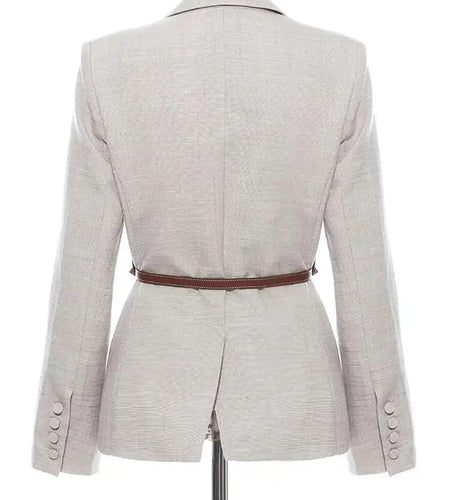 Women Split Pu Leather Brief Short Blazer New Lapel Long Sleeve Loose Fit  Jacket Fashion Tide Spring Autumn 2025 1K458