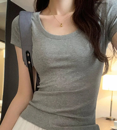 Summer Casual Cotton T Shirt For Women Short Sleeve Tshirts Fashion Womens Clothing Slim Basic O Neck Y2K Tee Shirt Femme