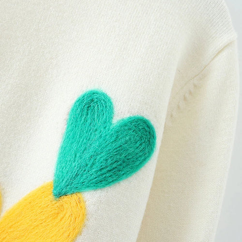 Load image into Gallery viewer, Spring Women Lovely Sweater O-Neck Colorful Candy Color Heart Embroidery Knitwear Slim All-Match Pullover Femme C-066
