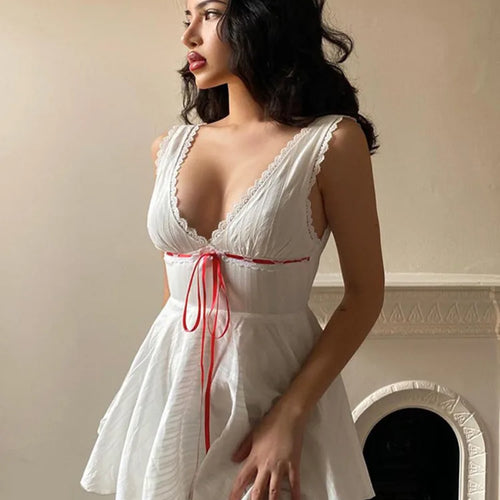 Load image into Gallery viewer, Sexy Lace Patchwork Lace Up Slim Fit Dress For Women Summer 2024 New Fashiona Woven V-neck Suspender Female Vestidos
