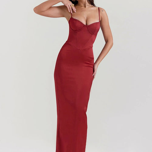 Load image into Gallery viewer, Red Sexy Spaghetti Strap Bodycon Elegant Dress For Women Slim Fit Evening Dress Split Maxi Vesidos Party Club Clothing
