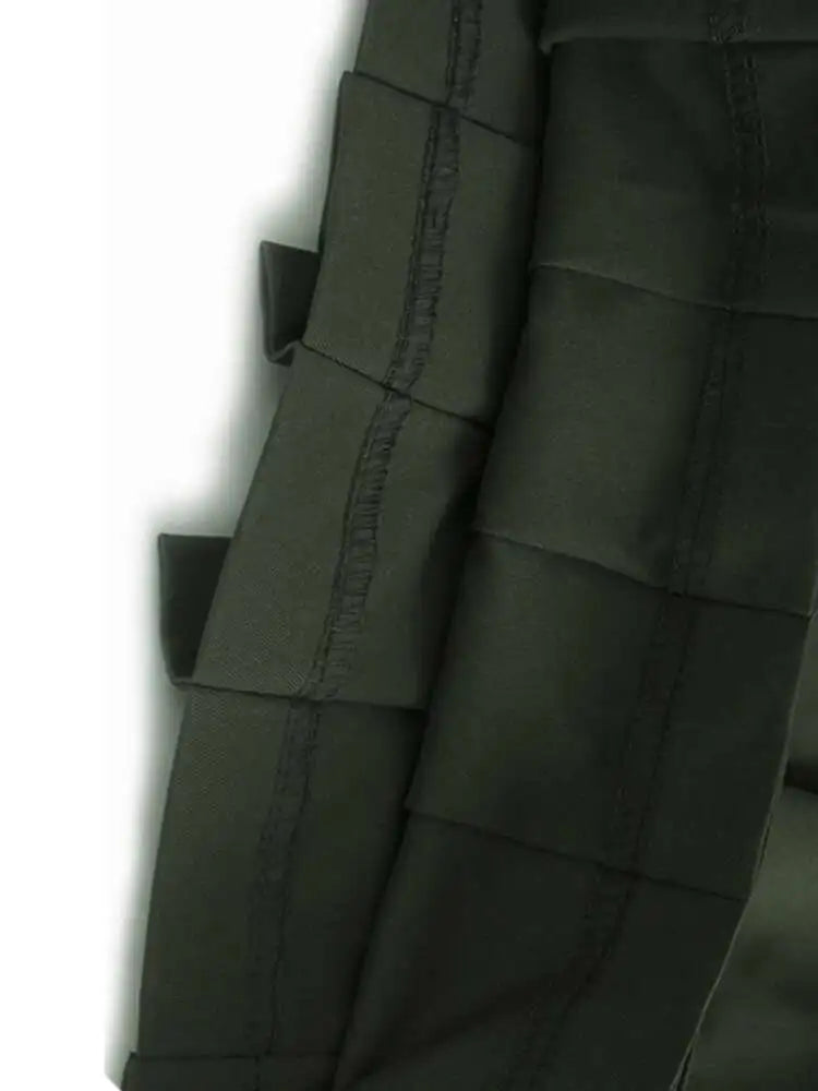 High Elastic Waist Black Green Color-block Pleated Strap Half-body Skirt Women Fashion Tide New Spring Autumn 2025 1DH9289