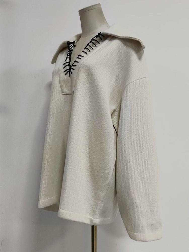 Colorblock Loose Pullover Sweatshirts For Women V Neck Long Sleeve Minimalist Casual Sweatshirt Female Fashion 2023