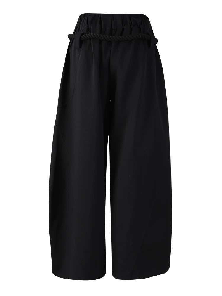 High Elastic Waist Black Brief Bandage Long Wide Leg Pants New Trousers Women Fashion Tide Spring Autumn 2025 33A1851
