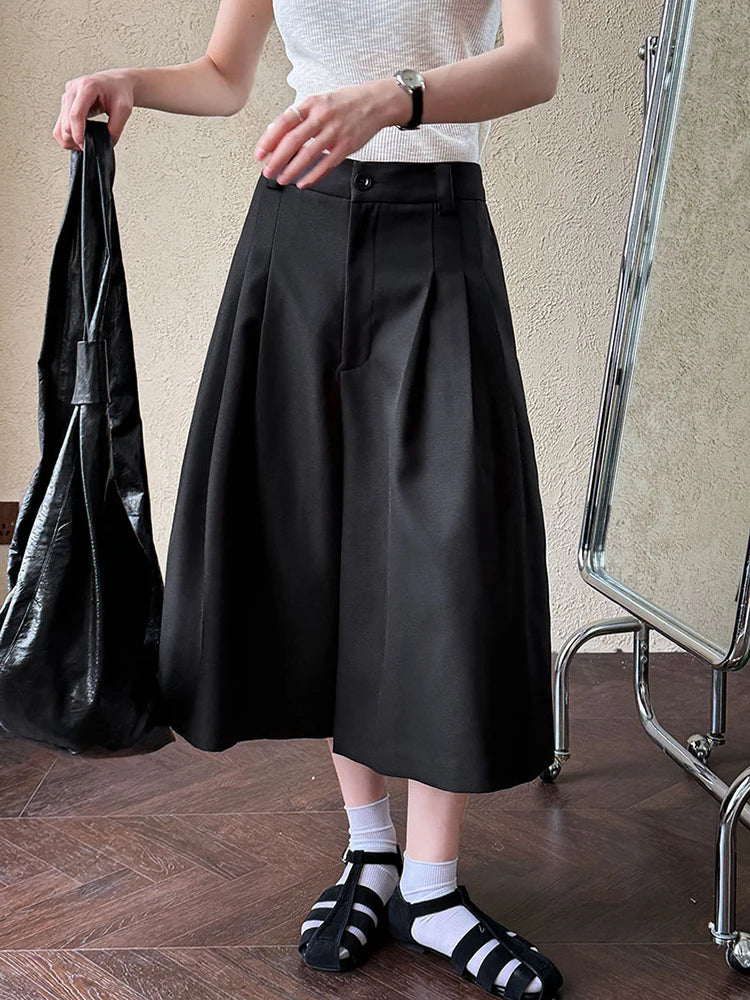 High Waist Gray Brief Pleated Wide Leg Calf-Length Pants New Trousers Women Fashion Tide Spring Autumn 2025 1DJ0997
