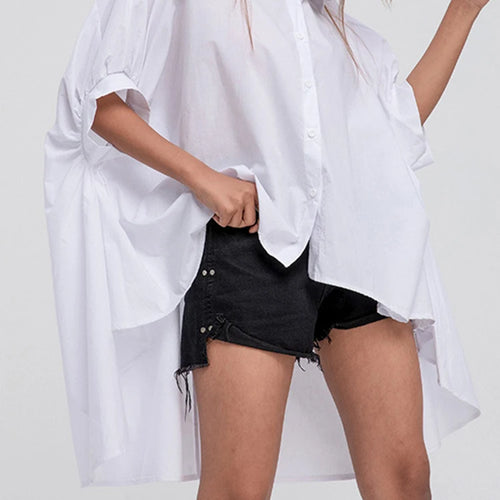 Load image into Gallery viewer, Women White Irregular Big Size Blouse New Lapel Half Sleeve Loose Fit Shirt Fashion Tide Spring Autumn 2025 1DD2323
